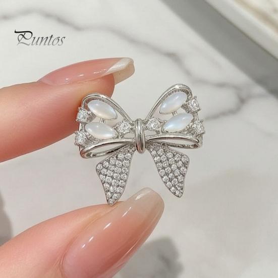 Bowknot Lapel Pin Rhinestone Bow Brooch, Cat Eye Stone Pin, Sweater Dress Embellishment Cardigan Coat Suits Clothing Accessories, Jewelry Gift