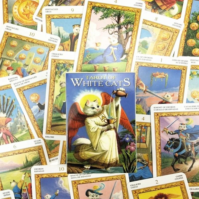 New White Cat Tarot Cards A 78 Oracle Board Games English Cute Cat Tarot Deck Playing Games Party Family Games