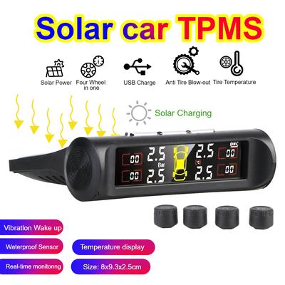 Auto Security Smart External Car TPMS Solar Power Universal Tyre Pressure Monitoring System 0.1-8Bar Digital LCD Display