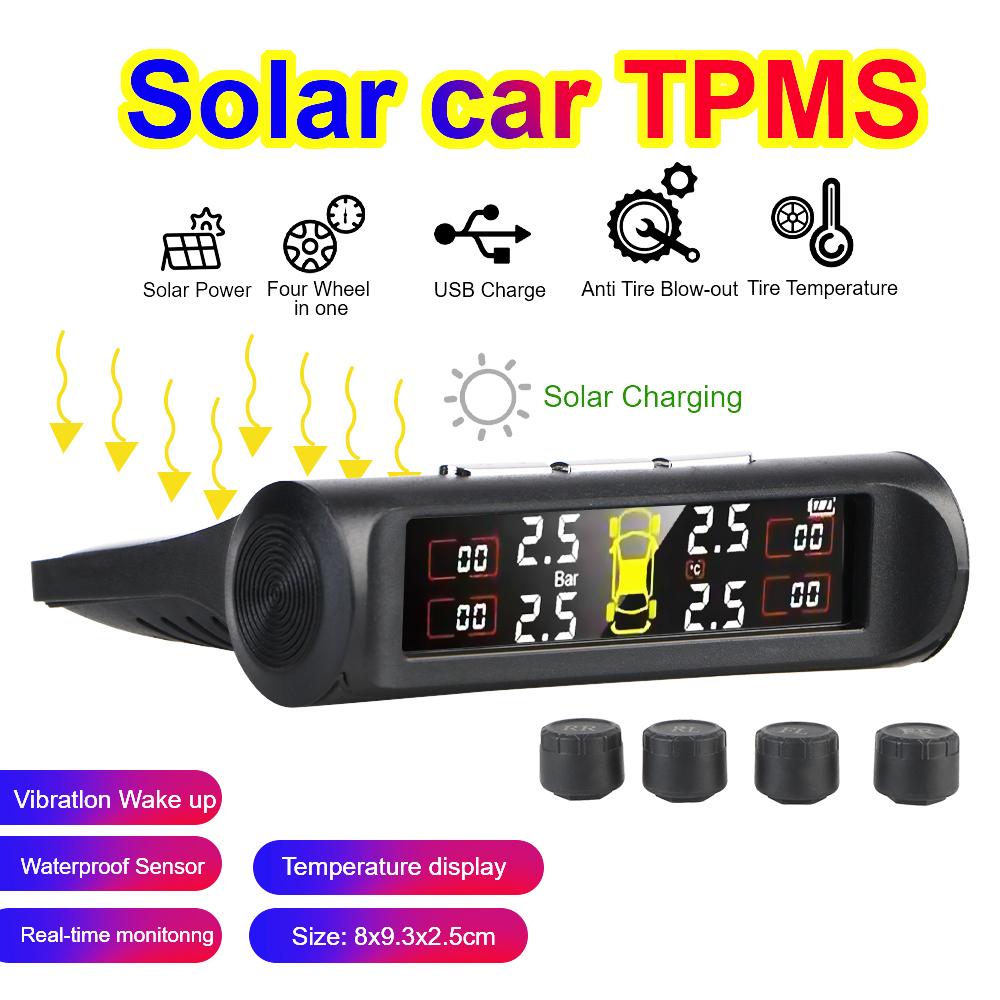Auto Security Smart Externes Auto TPMS Solarenergie Universelles Reifendrucküberwachungssystem 0,1-8 Bar Digitales LCD-Display