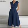 Womens Summer V-Neck Casual Sleeveless Long Dress