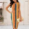 Women Plus Size Round Neck Sleeveless Printed Bodycon Midi Dress