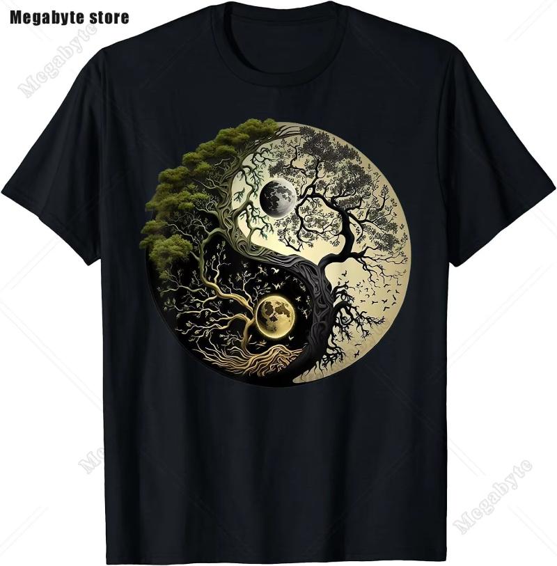 Classic Tree of Life Yin Yang Design T-Shirt Man's T-shirt Leisure T Shirt Kawaii Men Clothing Cotton Beach Short Sleeve