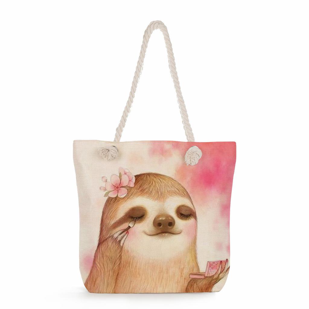 Multifunctional sloth Printed Thick Rope Shoulder Beach Bag Casual large capacity handbag 0121