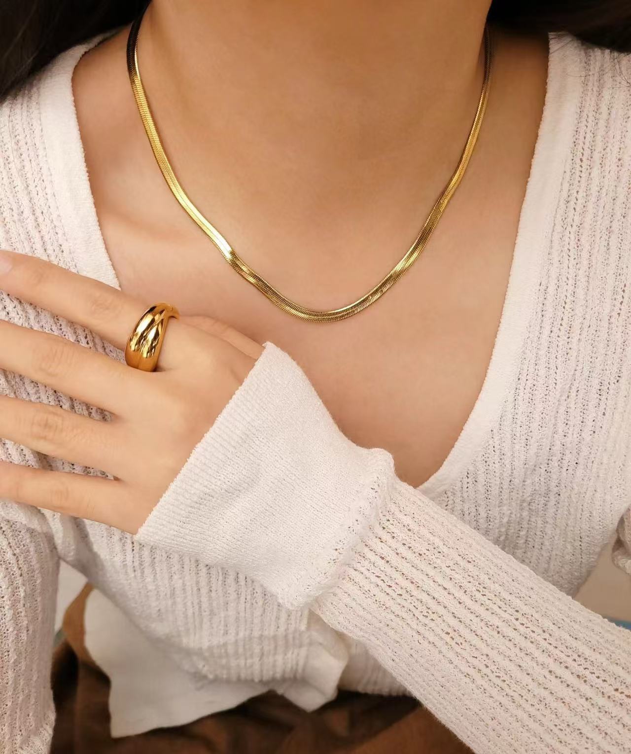 

Плоская Цепочка Змеиная Кость Легкий Роскошный Темперамент Нишевая Золотая Цепочка на Шею Универсальная Серебряная Цепочка на Ключицу
