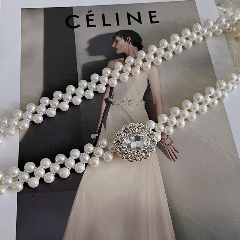 

Элегантная ретро поясная цепочка для женщин с юбкой, эластичный эластичный жемчужный пояс со стразами для женщин