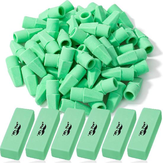 Mr. Pen- Pencil Erasers Set, 60 Pack Pencil Top Erasers, 6 Pencil Erasers, Latex-Free & No Smudge