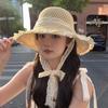 Sweet bow embroidered straw hat women's seaside vacation fisherman's hat children's summer hollow breathable straw visor