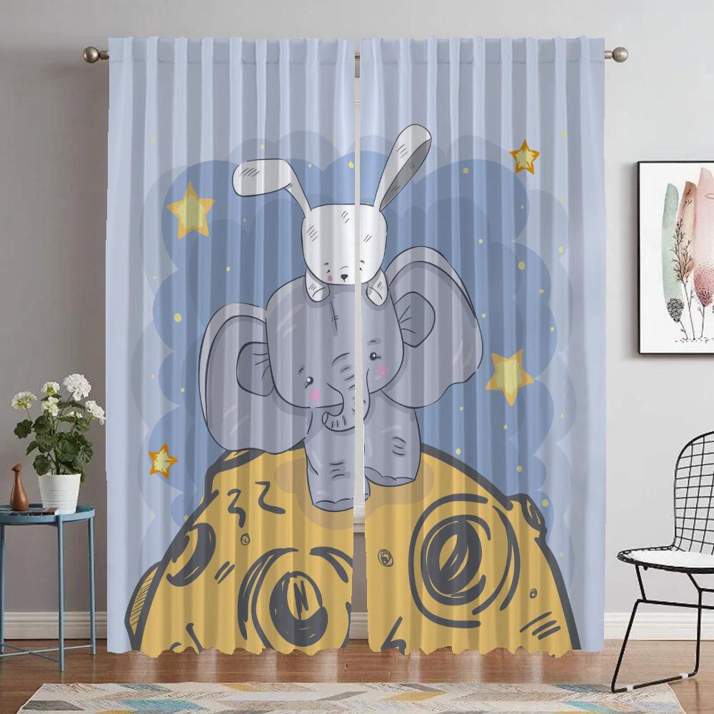 Elefant Karton Zuhause Innendekoration Vorhänge 2 Stück Tüll für Schlafzimmer Wohnzimmer Vorhang Raumteiler Jalousien Halloween Dekoration