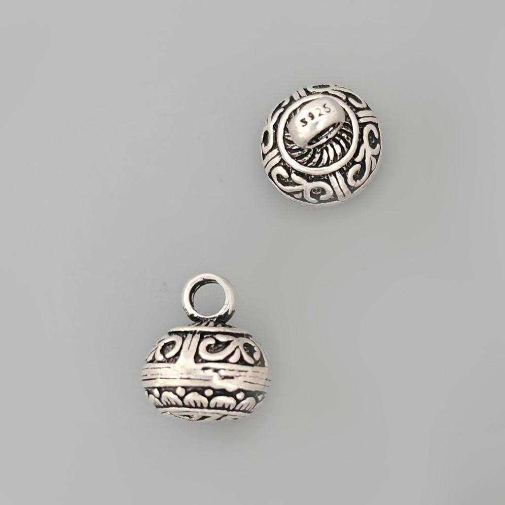 S925 Sterling Silver Retro Floral Pendant Bracelet DIY Spacer Bead Jewelry Accessory