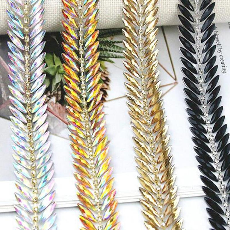 2 Yard Hot Fix Resin Rhinestone Ribbon Rhinestone Trim Chain Glue On Crafts Garment Shoes Dress Dance Costume Decor
