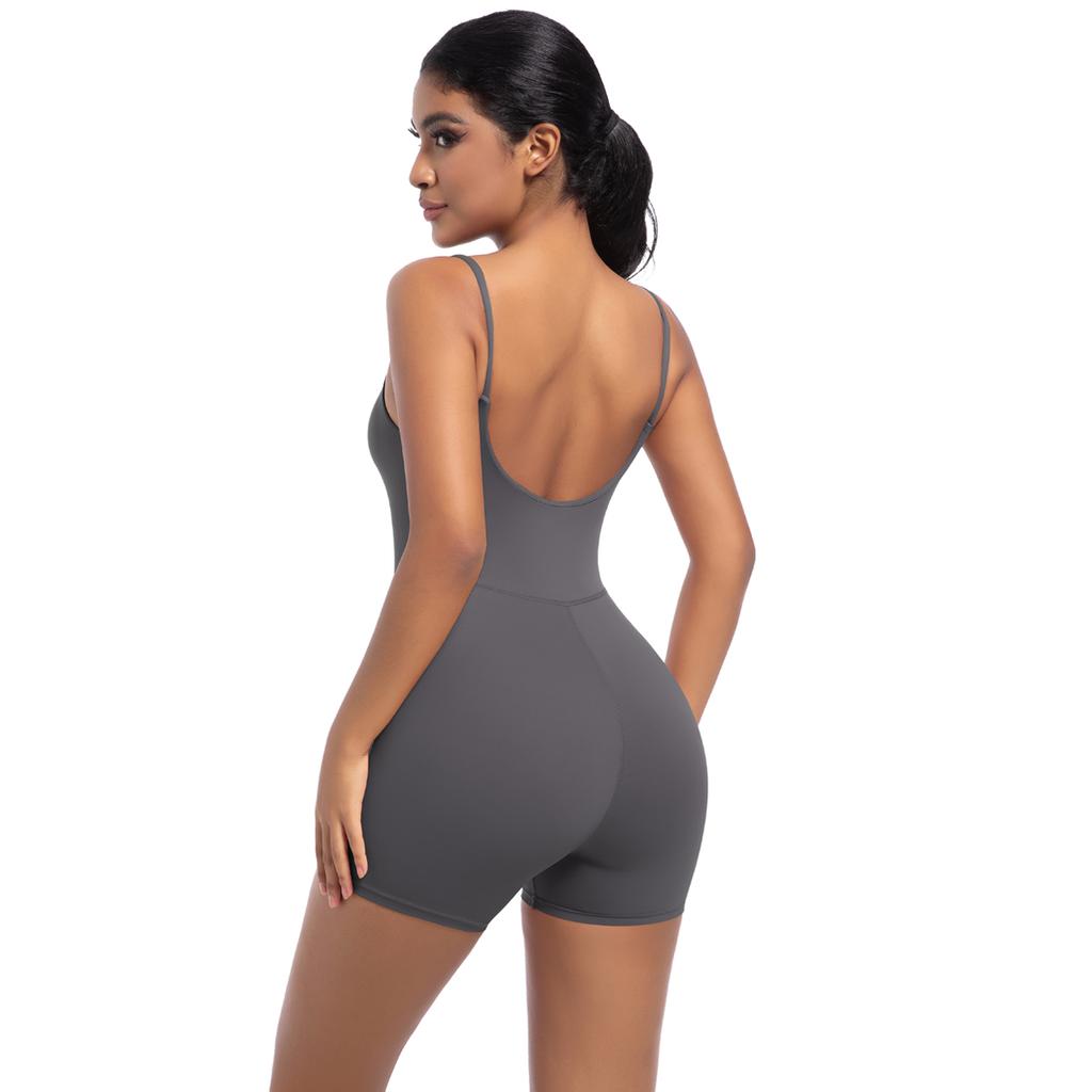 Auroth Backless Sports Jumpsuit Women Seamless One Piece Yoga Romper Workout Shorts Running Fitness Bodysuit