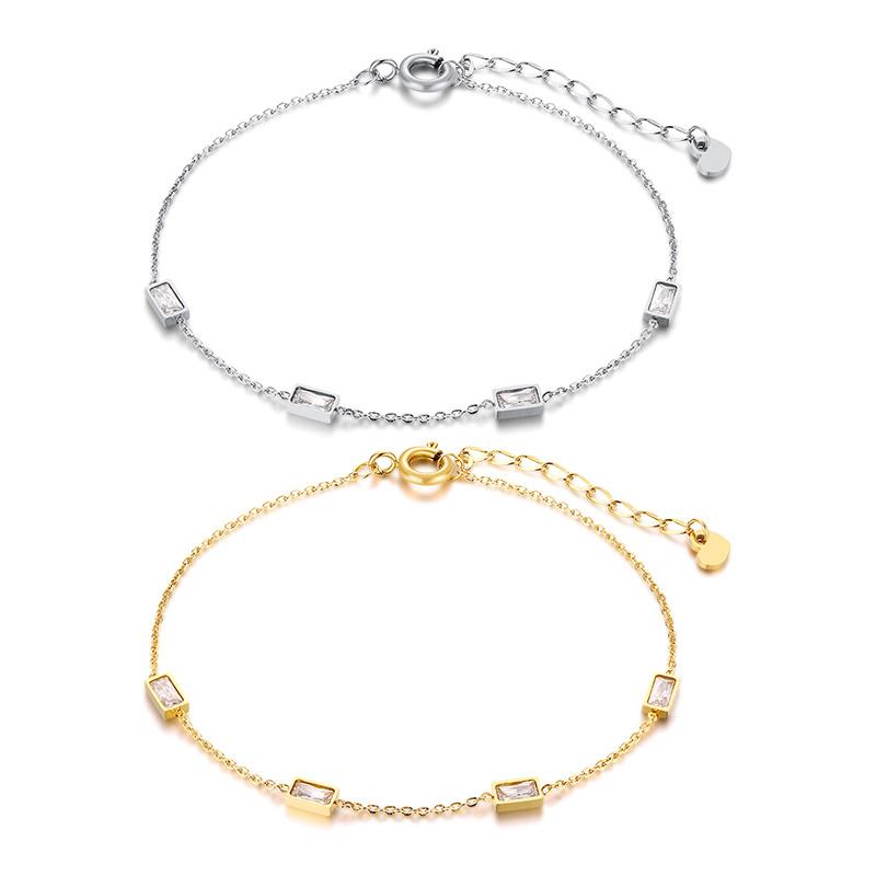 Square Zircon Double Layer Bracelet Stainless Steel Dainty Minimalist Chain Bracelet for Women Everyday Jewelry Gift