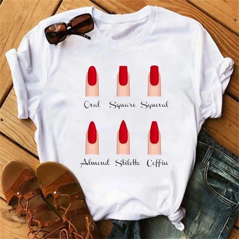 Women's Plus-size Cartoon T-shirts New Fashion Nail Graphics Cute Printed Tops Women's T-shirts Women's Clothing