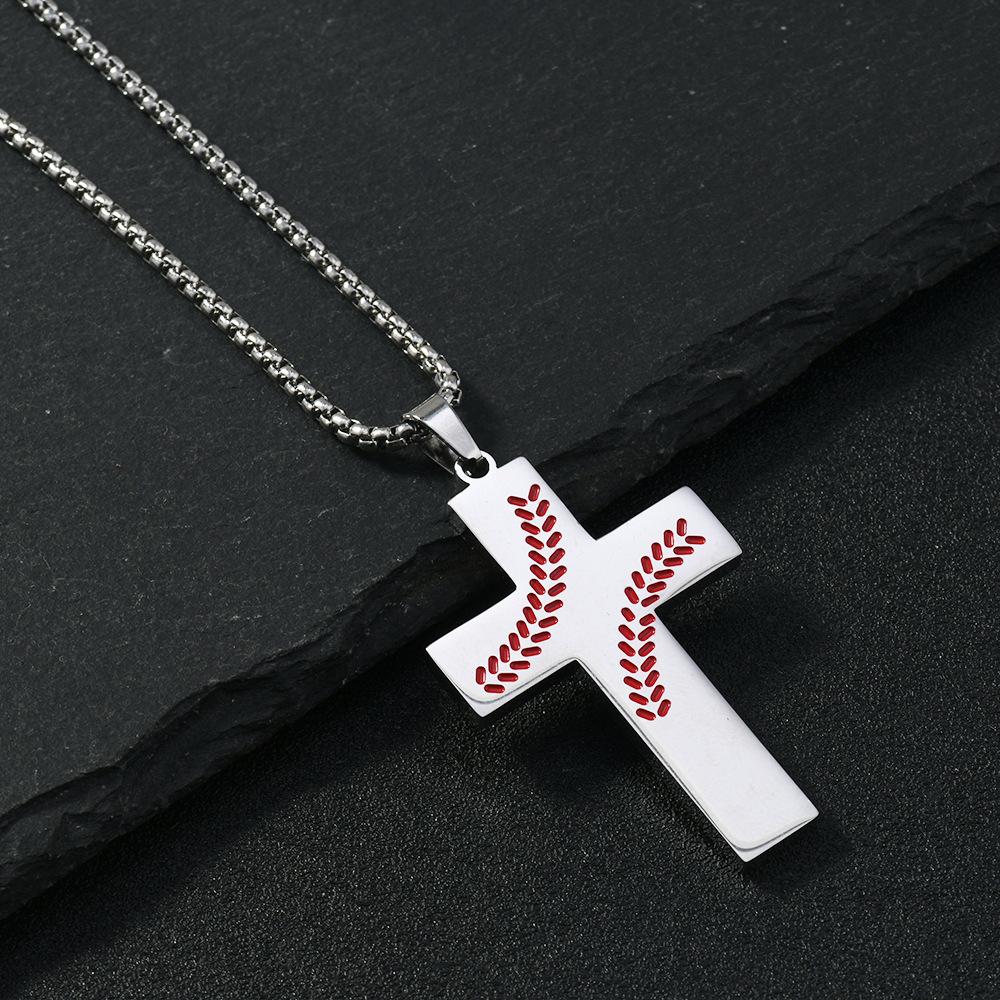 

Stainless Steel Baseball Sports Necklace For Men Cross Pendant Box Chain Necklace Women Fashion Jewelry Accessories серебряный