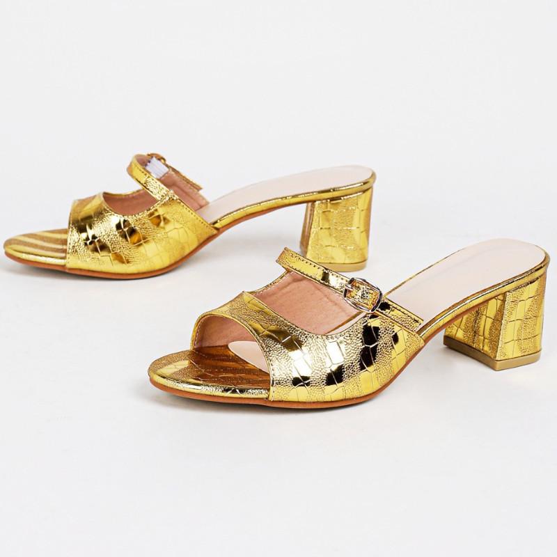 Fashion Fashion Narrow Band Buckle Slide Sandals 42 Large Size Open-toe Square Heel Sandals Woman Comfort Non-slip Vacation Beach Shoes