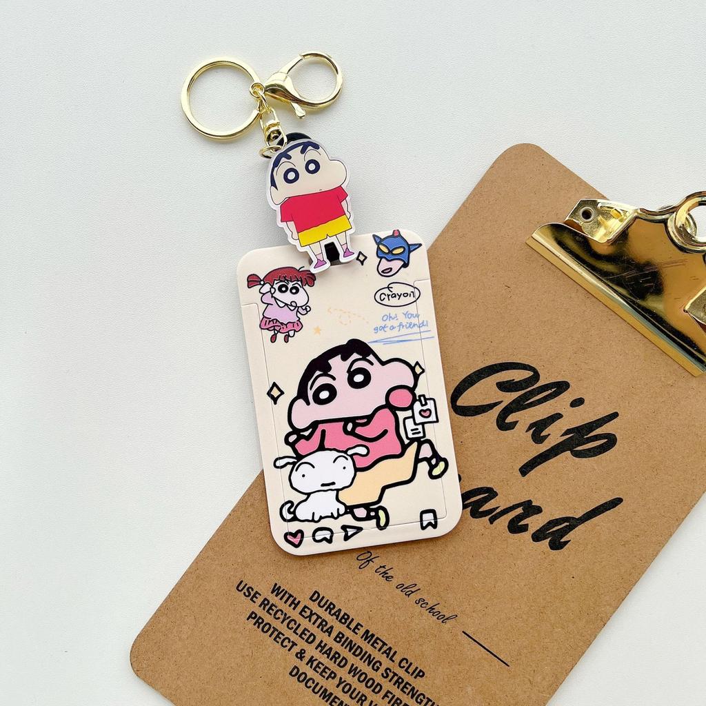 Kawaii Anime Crayon Shin-chan Keychain Couple Student Id Bus Bank Access Control Card Case Shin Chan Accessory Hanging