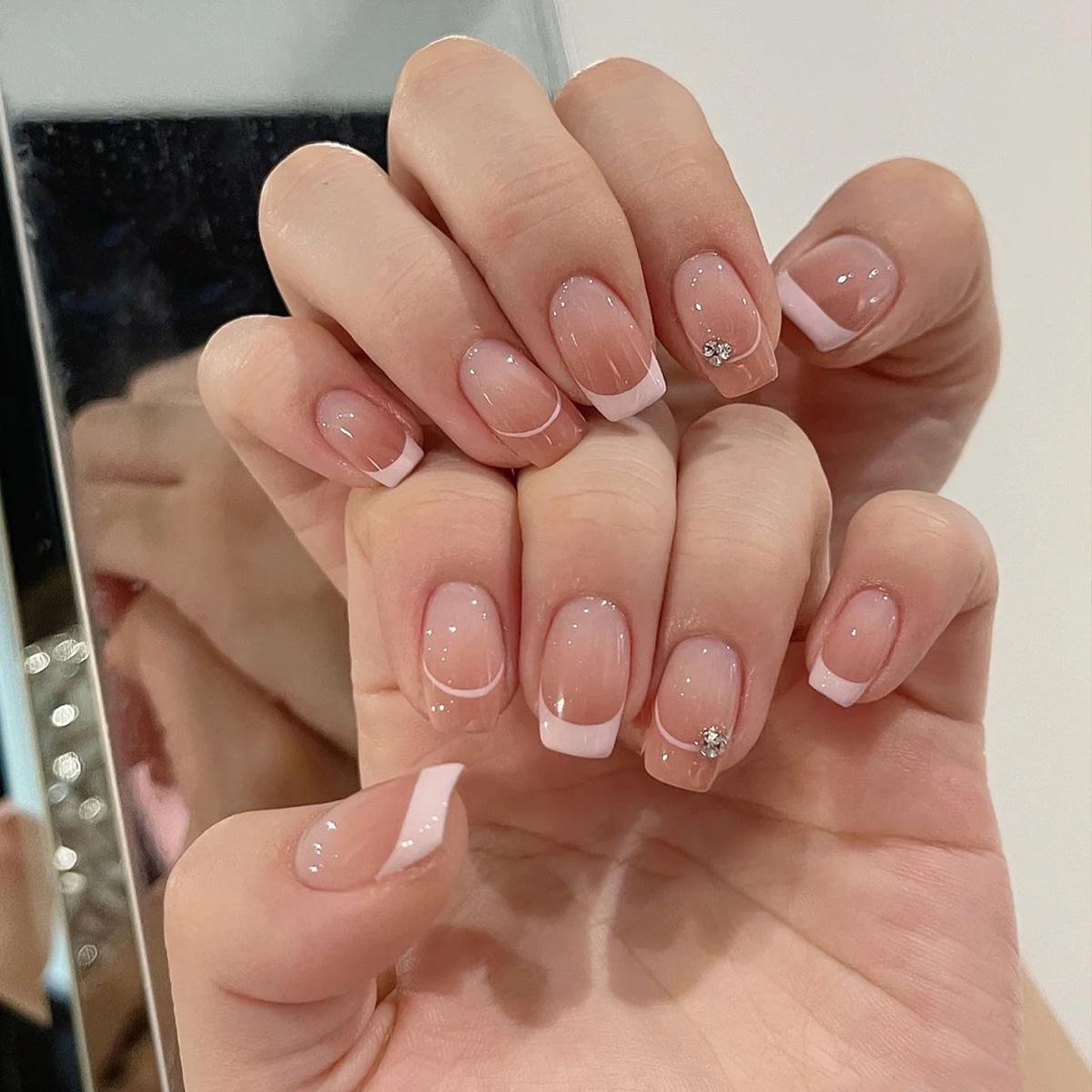 

Носимые стразы белые наклейки для ногтей с французским кончиком