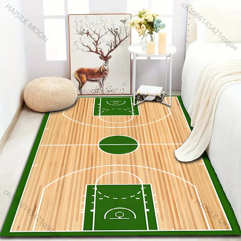 Green Basketball Court Print Carpet for Bedroom Living Room Bedside Sofa Floor Mat Modern Home Decor Area Rug Large Size