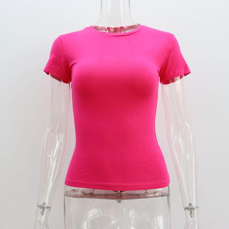 Summer Basic Round Neck Short-Sleeved T-Shirt for Women, Tight-Fitting, Sexy, European and American Style, Simple Pure Color, Versatile Top for Women