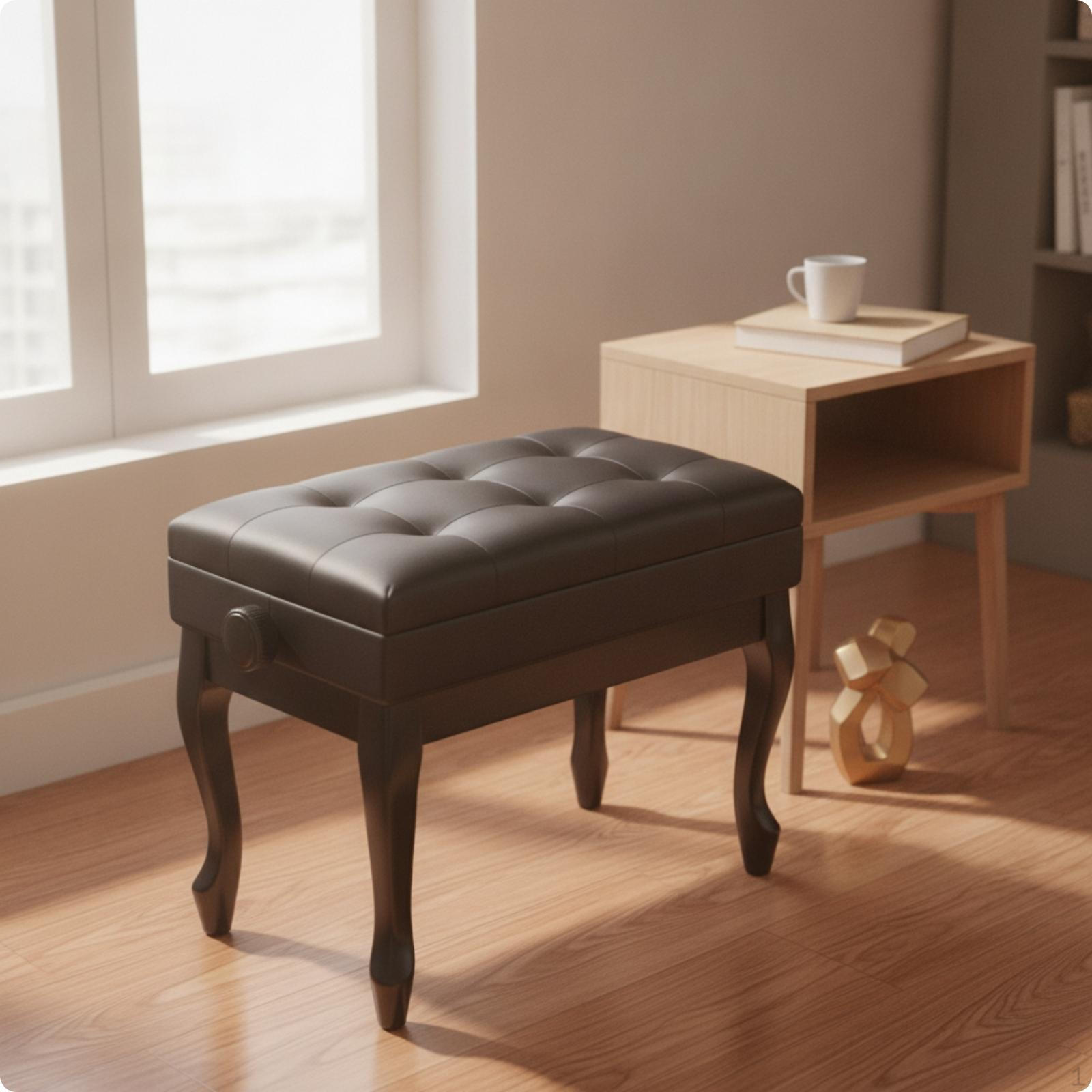 Adjustable Piano Bench with Storage Tufted