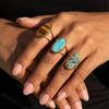 Vintage Bohemian Natural Stone Stainless Steel Ring Women Oval Turquoise Tiger Eye Adjustable Open Statement Finger Jewelry Gift