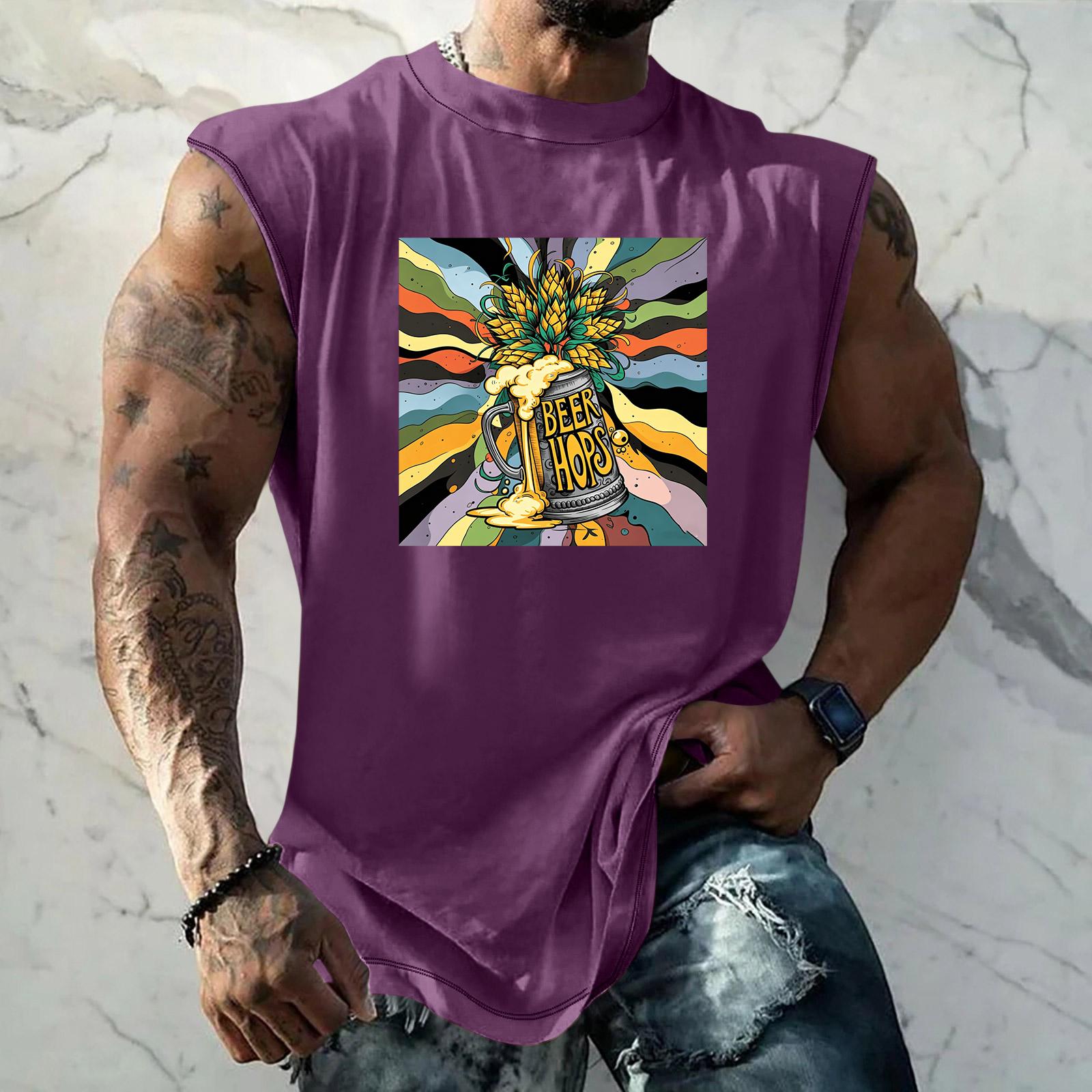 

Men s Loose Fit Sleeveless Tank Top with Textured Pattern for Casual Streetwear Sports and Vacation Daily Wear XXXXXL фиолетовый