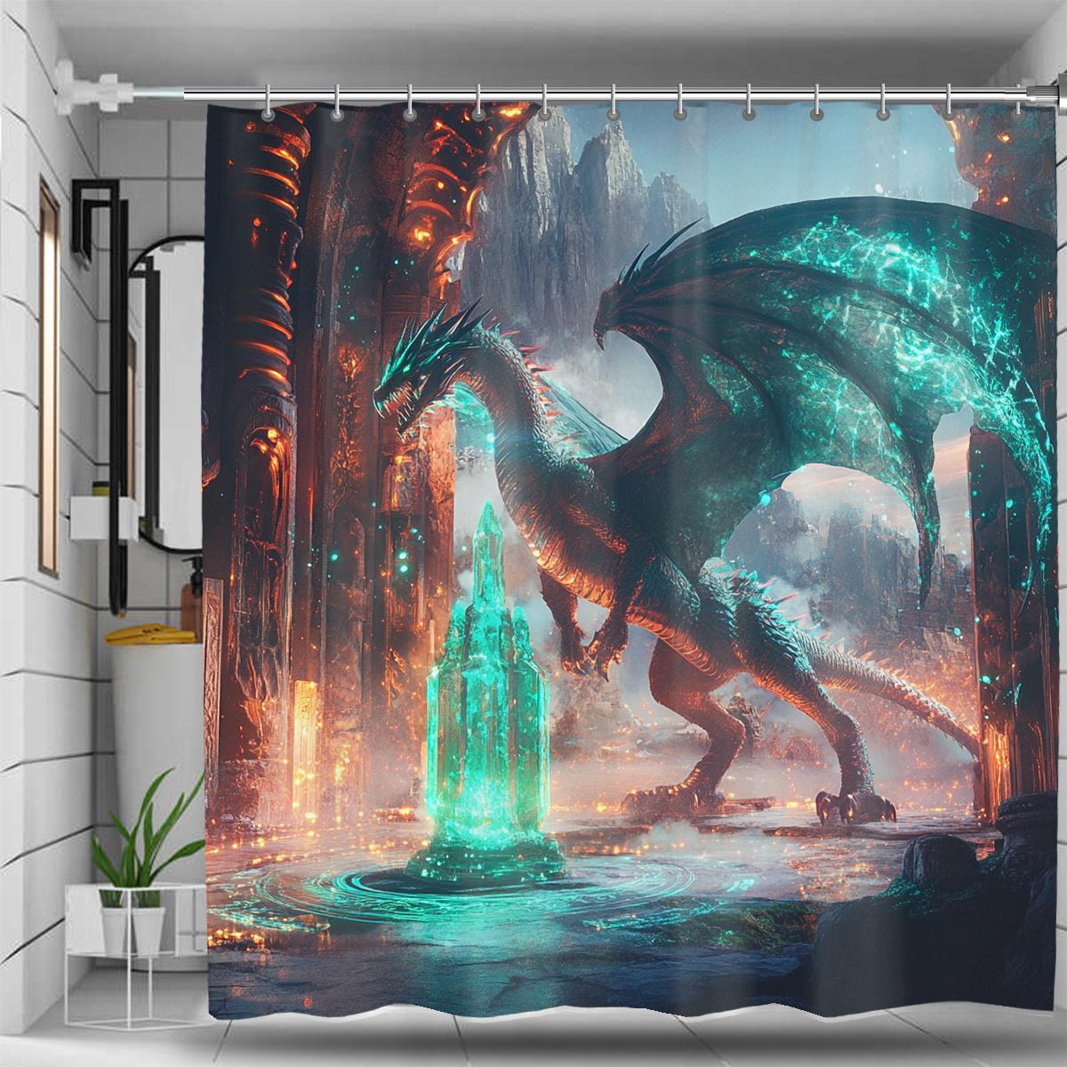 

1Pc Medieval Magical Dragon Digital Printed Shower Curtain, Polyester Woven Fabric With Hook, Machine Washable, Fashion Theme W60H190(CM)-1 Pcs