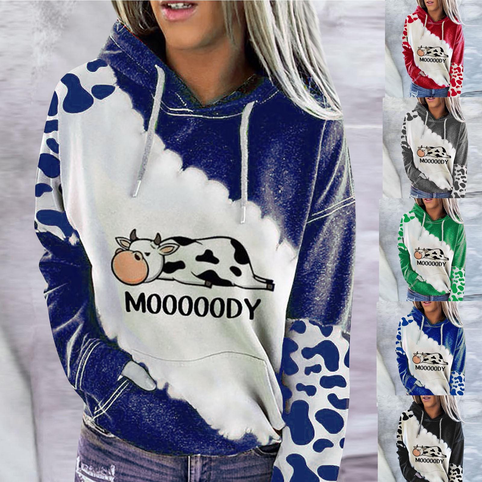 

Nikitas Женская милая толстовка с принтом коровы, повседневные топы с длинными рукавами и круглым вырезом, рубашки