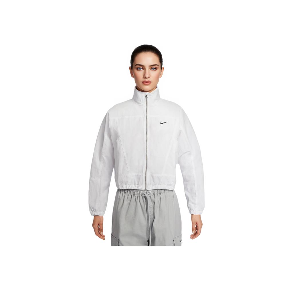 Nike Solid Color Logo Embroidered Loose Fit Stand Collar Zip Long Sleeve Jacket Women Jackets White HJ1000-100