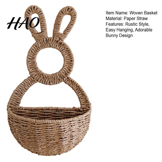 Entryway Sundries Storage Easter Bunny Woven Basket, Handmade Rabbit Rustic Wall Hanging Basket Small Plant Display for Dried or Faux Flowers Plants,