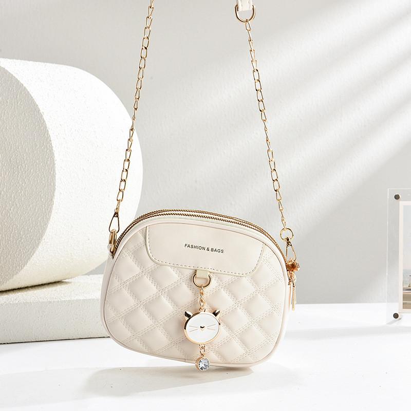 IELGY Ladies Messenger Bag Diamond Chain All-Match One-Shoulder Small Round Bag