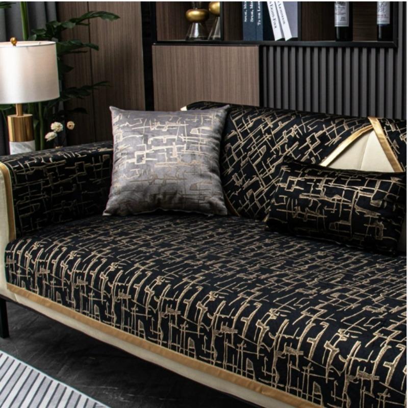 Luxury Embroidery Velvet Sofa Cover for Living Room, Non-Slip, Stamping Stripes, Cushion Mat, Sofa Towel, Home Couch Decor