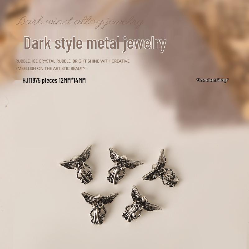 

Винтажные украшения для ногтей стразами Chrome Hearts: Темный Череп, Ангел, Алый Крест - 5 шт.