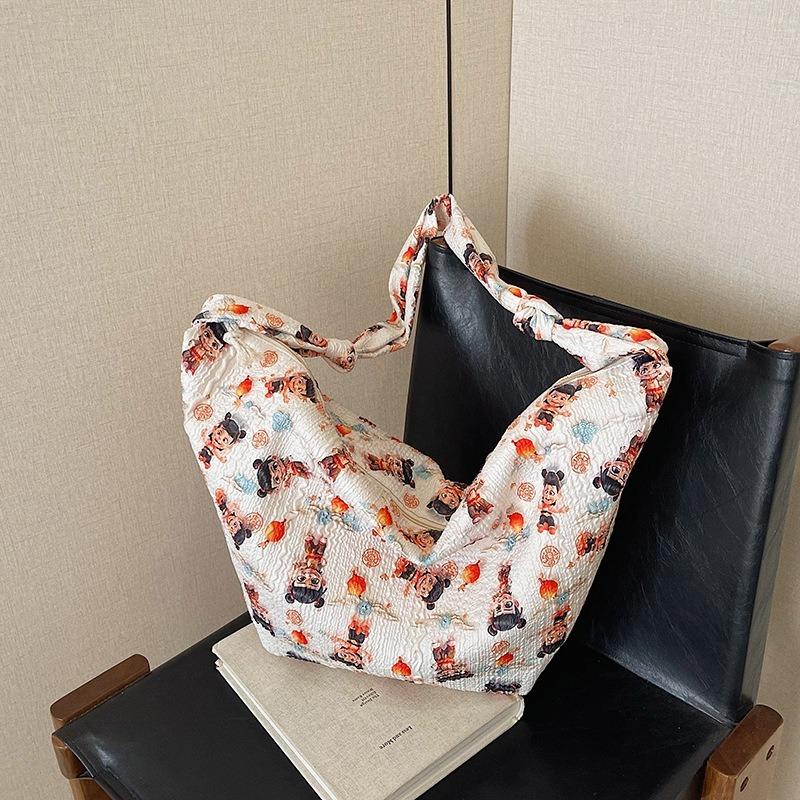 Tote Bag Women's New Trendy Large-capacity Cartoon Cute Printed Nezha Aobin Dumpling Bag One-shoulder Messenger Cloth Bag Women