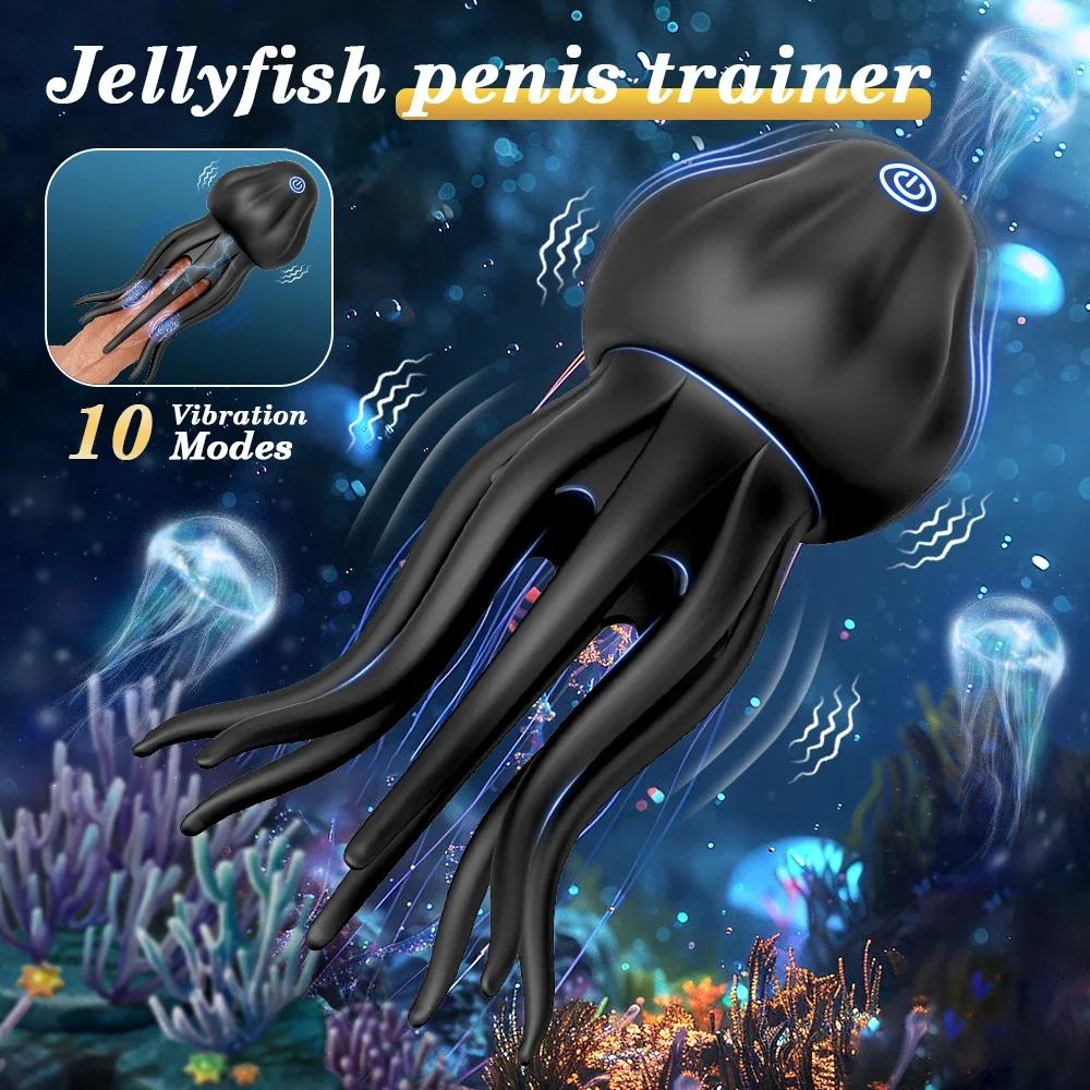 Male Masturbator Penis Glans Jellyfish Electric Glans Trainer Masturbation Tools Vibrator Penis Massager for Men Adult Sex Toys