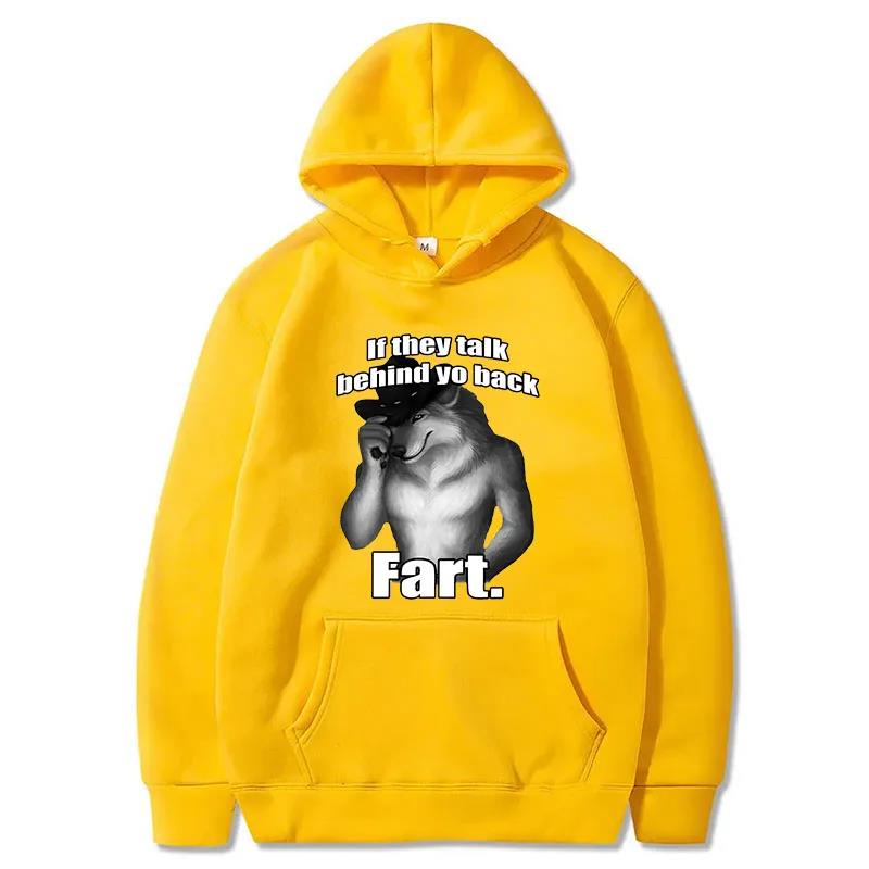 Wenn sie hinter deinem Rücken reden Lustiges Meme Emo Herren Hoodies 2024 Herbst Harajuku Retro Übergroß Furz Wolf Aufdruck Herren Kapuzenpullover