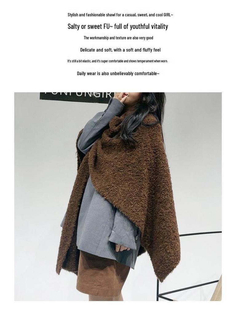 High-End Wool Knit Cape: Cozy Autumn/Winter Solid Color Shawl Coat