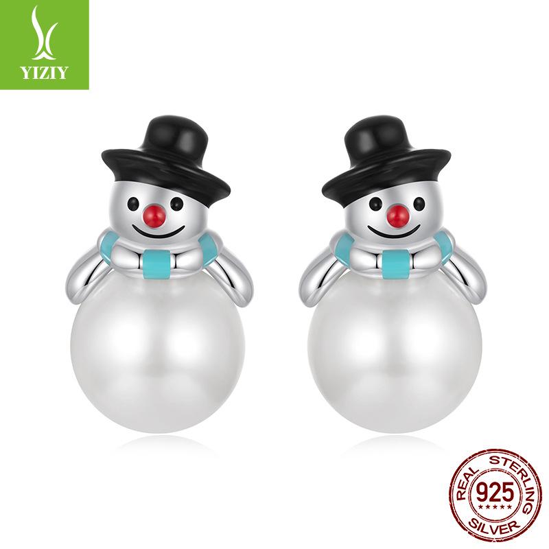 Yinziyun Christmas Snowman & Apple Tree S925 Silver Stud Earrings