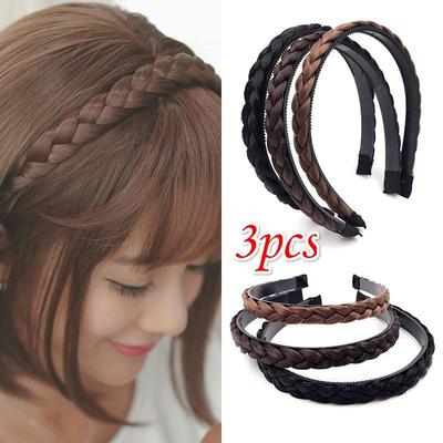3 Pièces Nouveaux Femmes Vintage Perruque Bandeaux Tresses Filles Style Bandeau Perruque Bandeau Perruque Accessoires Cheveux