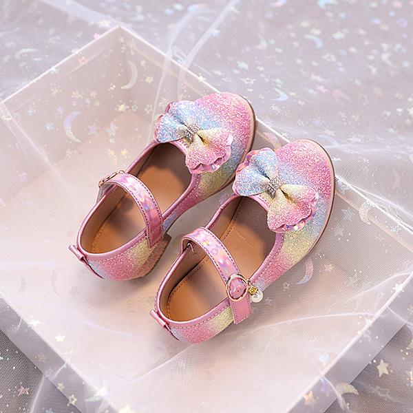 

Girls Princess Shoes Spring New Bowknot High-Heeled Leather Shoes Children s Performance Shoes Breathable Non-Slip Kids Shoes 26Insole Length16cm