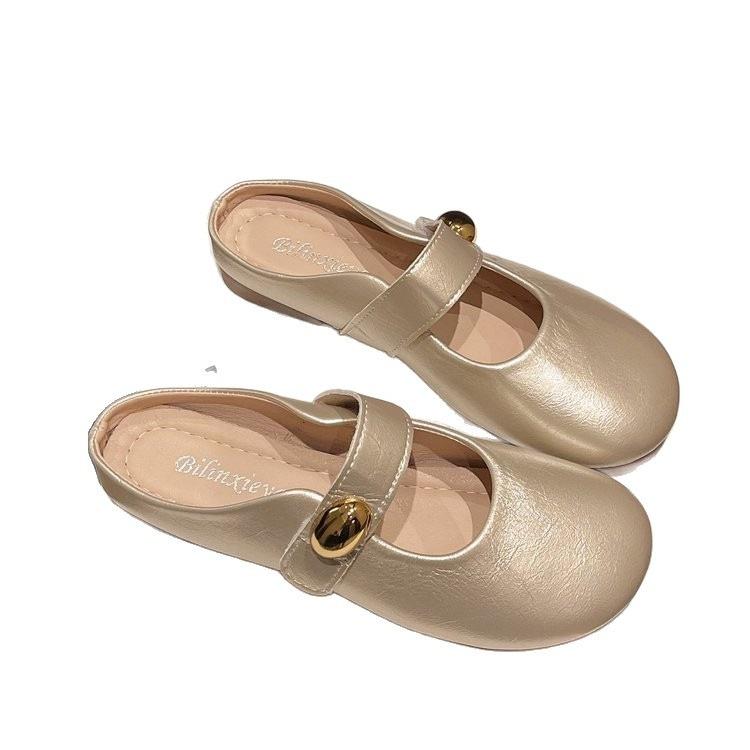 Beautiful French Flat-bottomed Bag Head and Half Slippers for Women's Summer Wear 2025 Summer New Evening Wind Mary Jane Cool Slippers