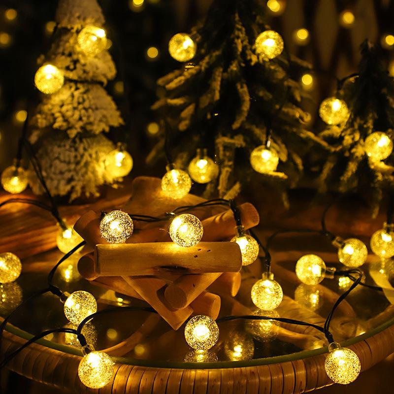 Solar-Powered Crystal Ball LED String Lights for Outdoor Camping and Tents