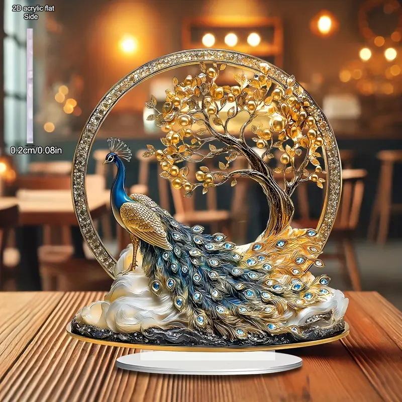 2D Flat Acrylic Peacock and Gold Tree Decoration, Indoor and Outdoor Decoration - No Battery/electricity Required, Free Day Decoration,