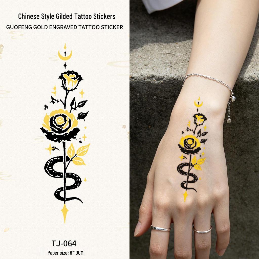 Chinese Style Waterproof Phoenix & Koi Tattoo Sticker - Long-lasting, Aesthetic Dunhuang Design for Arm & Collarbone