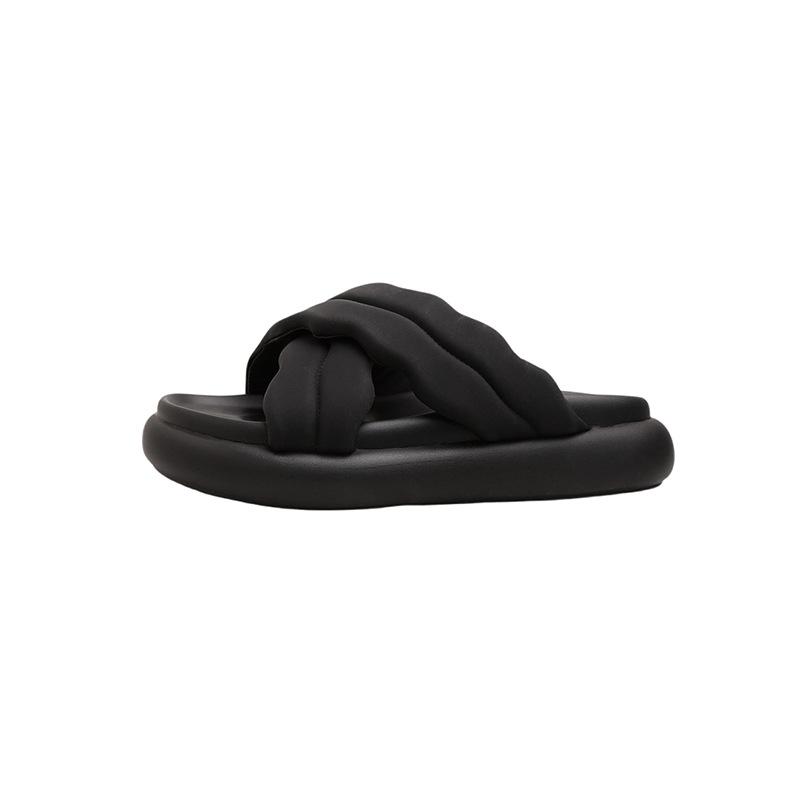 Thick-bottomed Cross-strapped One-word Cool Slippers Women's Summer Versatile Comfortable Soft-bottomed Non-slip Beach Bread Cool Slippers