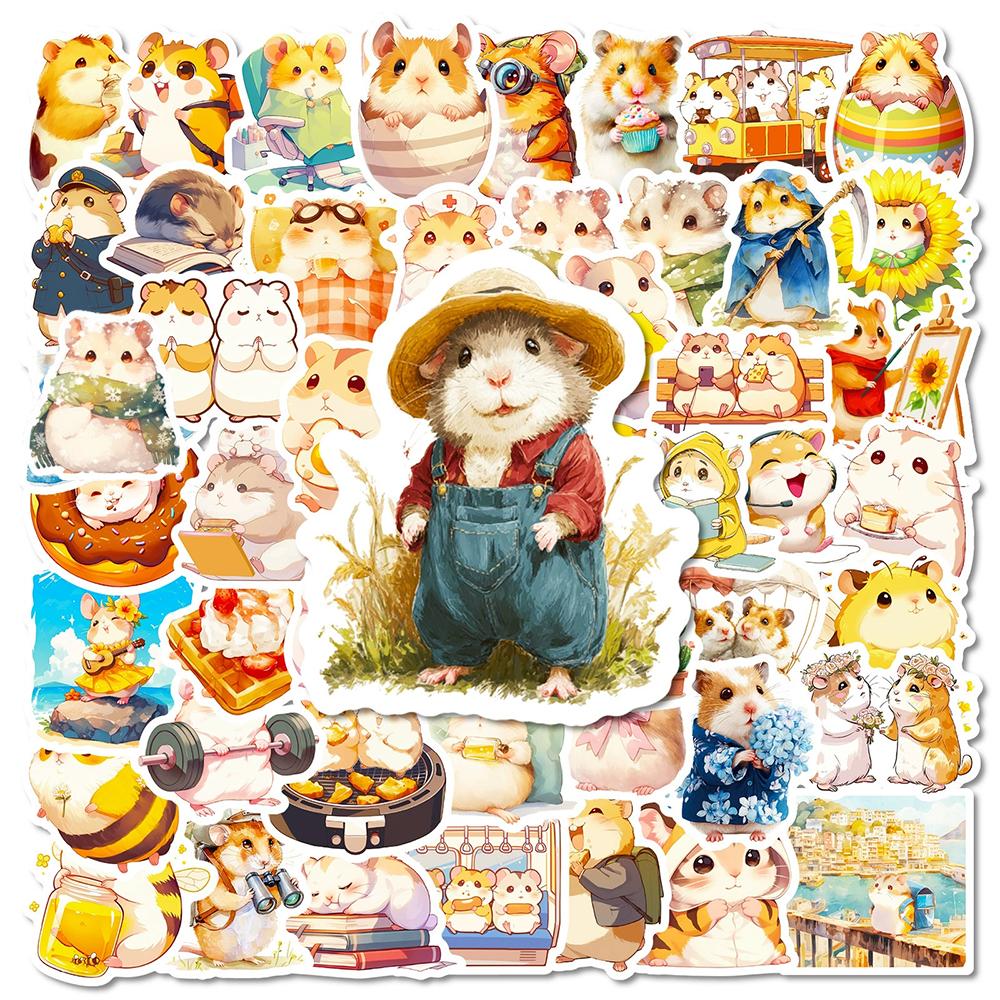 10/30/56pcs Cute Hamster Animal Cartoon Stickers Kawaii Watercolor Graffiti Decals DIY Laptop Phone Stationery Sticker Toy Gift