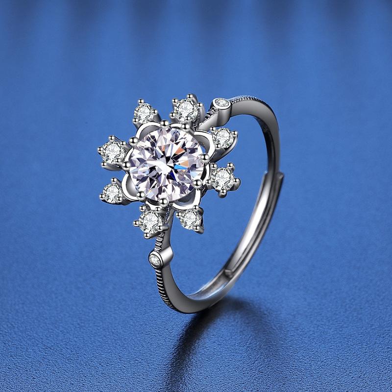 Bague Ringen 1 Carat Eight Heart Eight Arrow Moissanite Diamond Jewelry Sterling Silver S925 Snowflake Ring Adjustable Size Rings