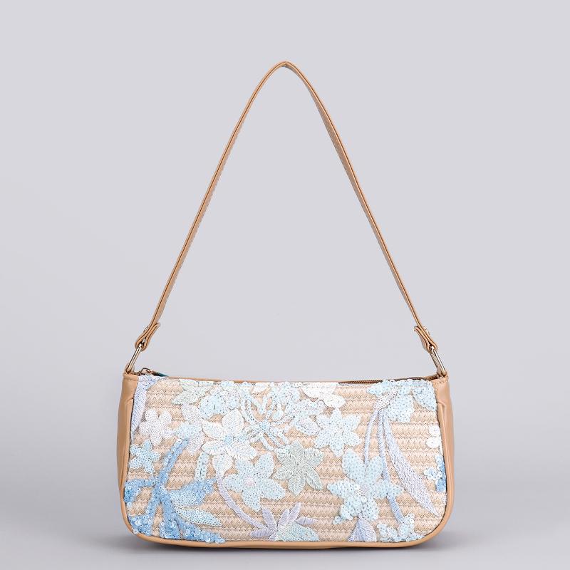 Women's Sparkling Floral Hobo Bag - Botanical Embroidered Shoulder Purse with Adjustable Strap for Spring Summer & Boho Outfits