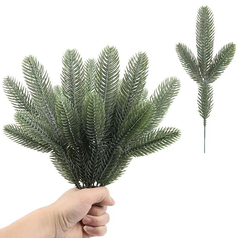 Simulation Christmas Green Plant 3 Fork Pine Needle Home Decoration Christmas Accessories Diy Simulation Green Plant Fake Flower Plastic Flower